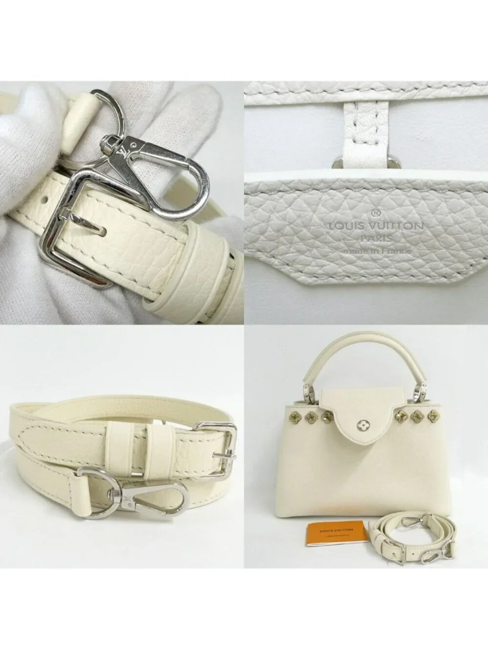 Louis Vuitton Capucines PM Flower Beads White Taurillon Leather Handbag 2-Way